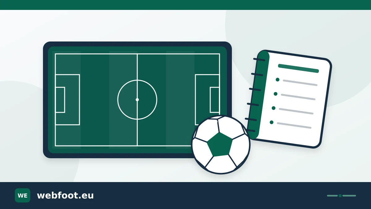 Football pitch, ball and analysis notebook